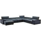 Kobe Sectional Sofa w/ Left Facing Chaise in Blue Grey Leather